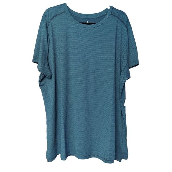 Skechers Women's Plus Size Teal Green Pinstripe GoDri Stride Athletic Tee - Picture 2 of 10